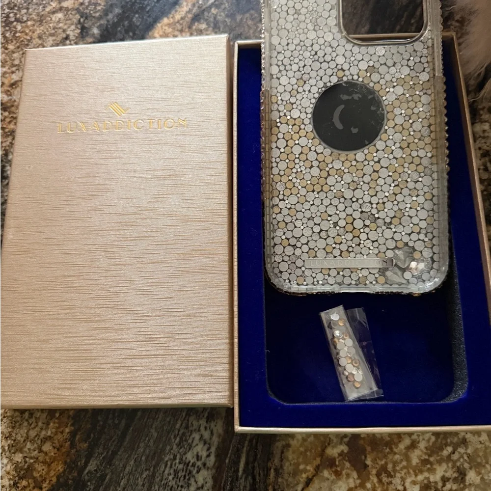 Embellished Crystal Phone Case with Ring Holder - Gold